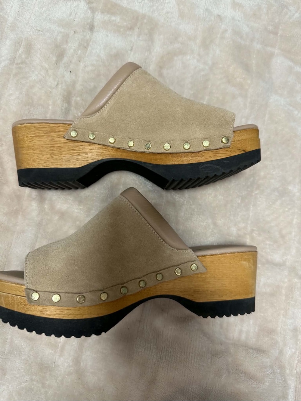 M. Gemi Taupe Suede Platform Clog Mules